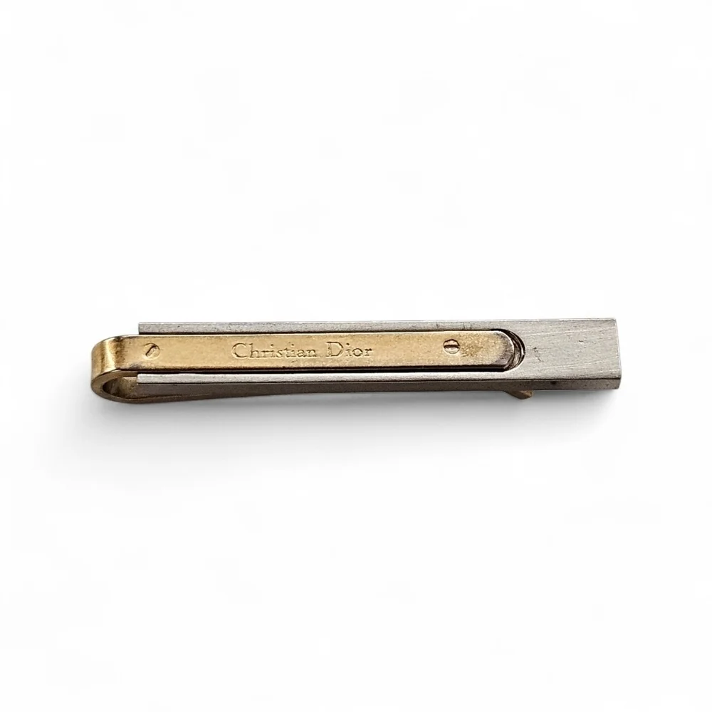 Dior Two Tone Vintage Tie Bar Clip In Silver And Gold
